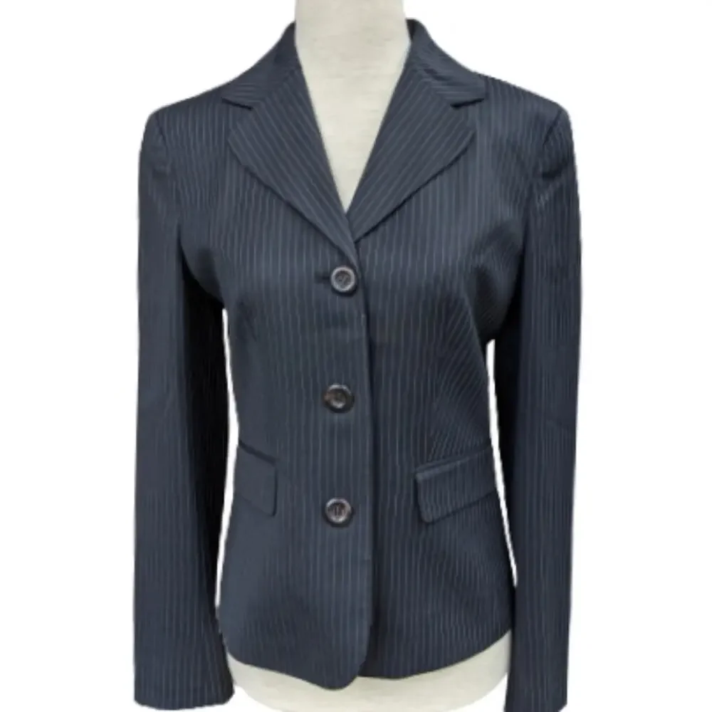 Loft Wool Blend Black Pinstripe Blazer Jacket 2P